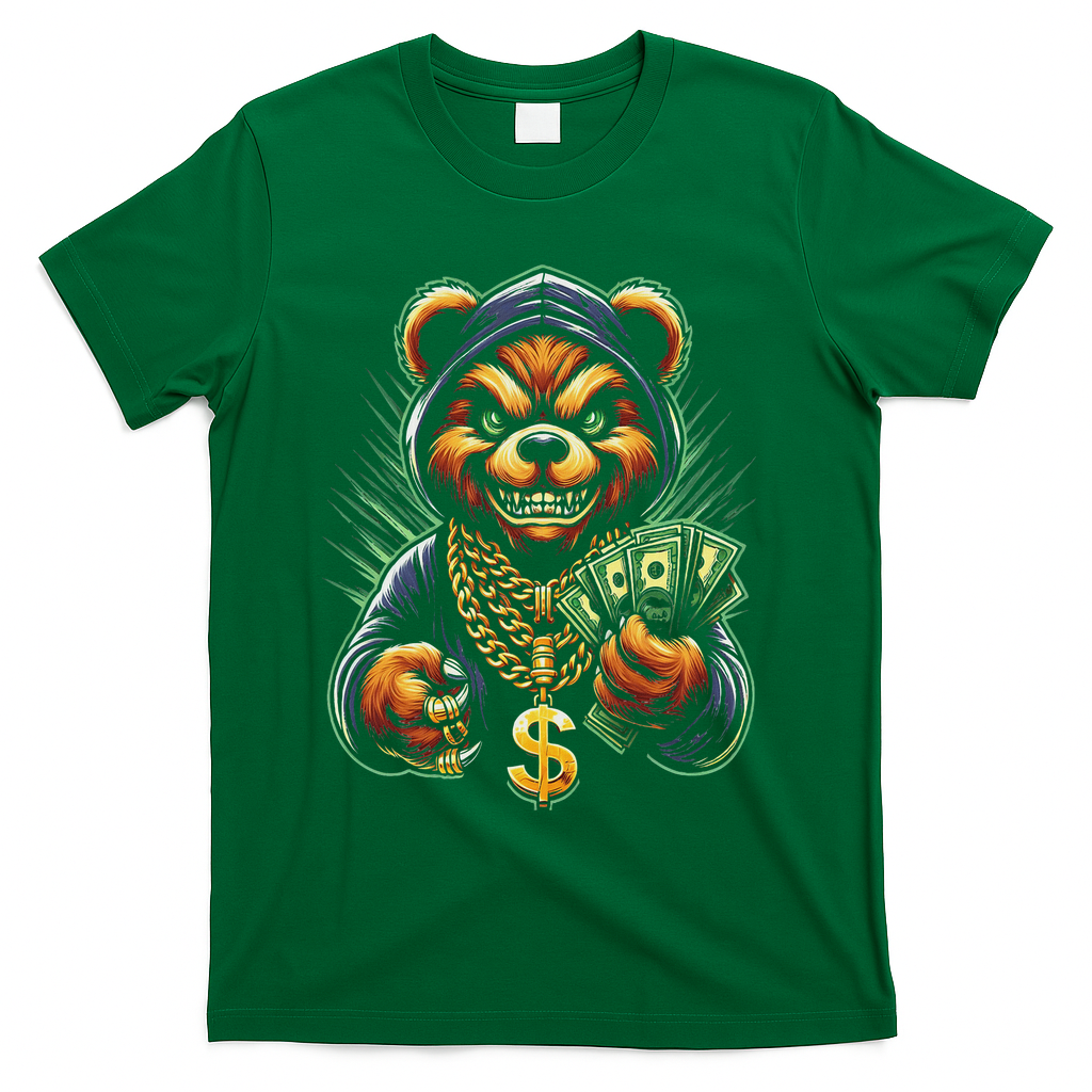 Money Calling Hip Hop Bear Teddy Gangster Rap Swag Dope T-Shirt - Green