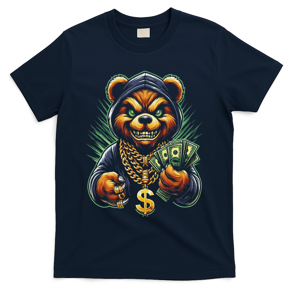 Money Calling Hip Hop Bear Teddy Gangster Rap Swag Dope T-Shirt - Navy