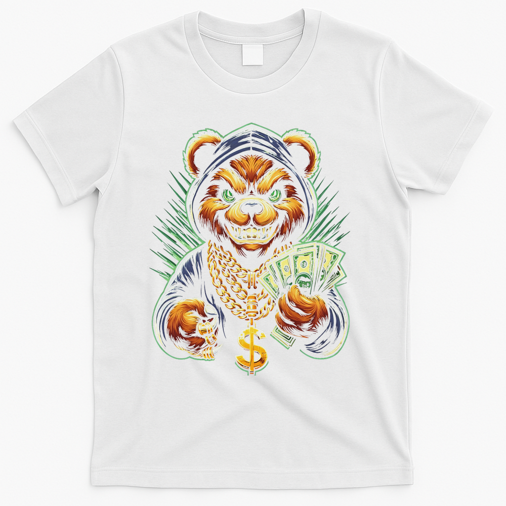 Money Calling Hip Hop Bear Teddy Gangster Rap Swag Dope T-Shirt - White
