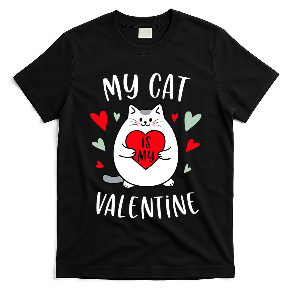 My Cat Is My Valentine Kitten Lover Heart Valentines Day T-Shirt