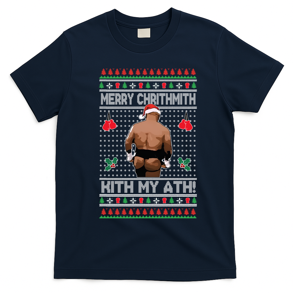 Merry Chrithmith Kith My Ath Christmas Mike Tyson T-Shirt - Navy Blue
