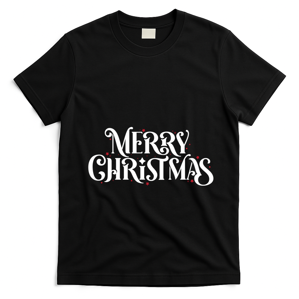 Merry Christmas Lights Festive Family Matching T-Shirt - Black