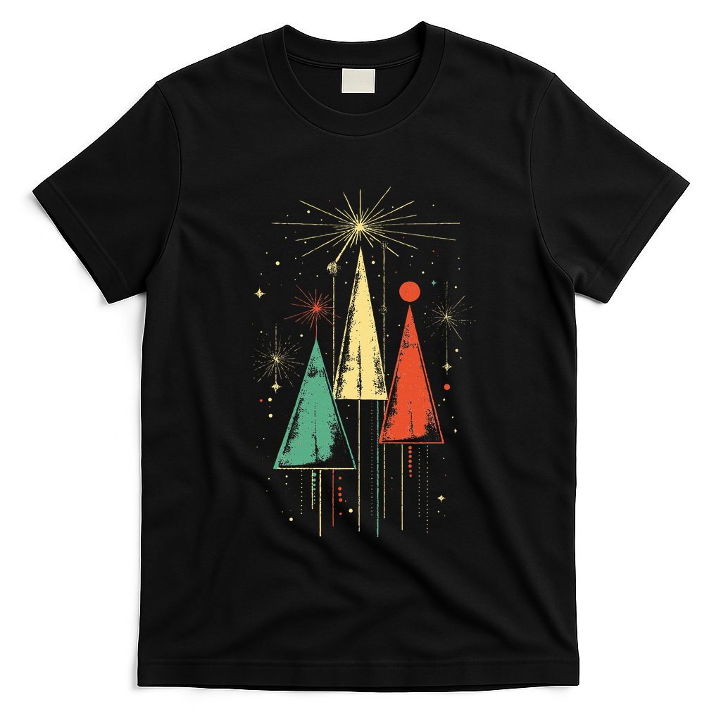 Mid Century Modern Christmas T-Shirt - Black