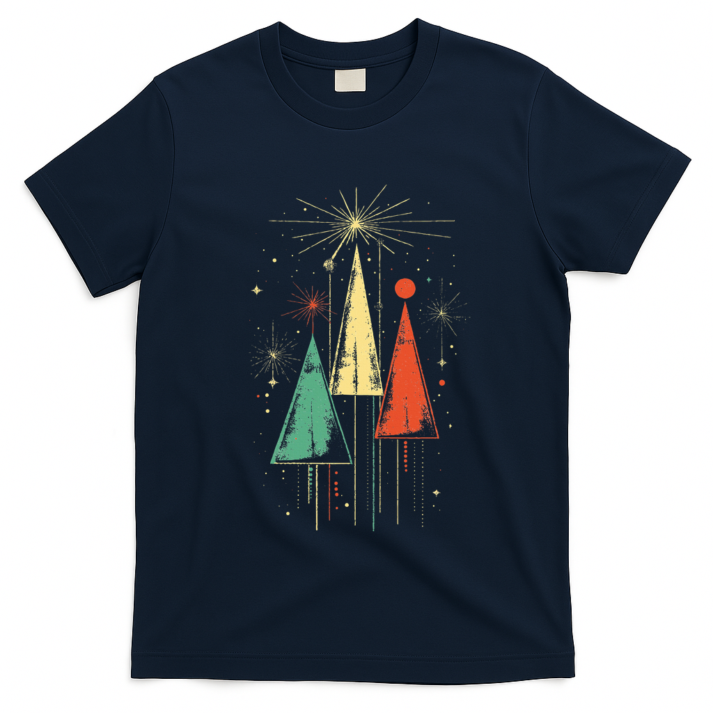 Mid Century Modern Christmas T-Shirt - Navy Blue