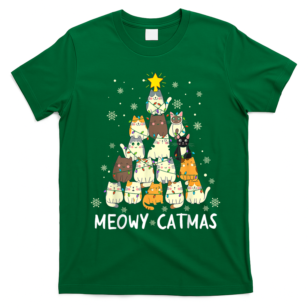 Meowy Catmas T-Shirt - Irish Green
