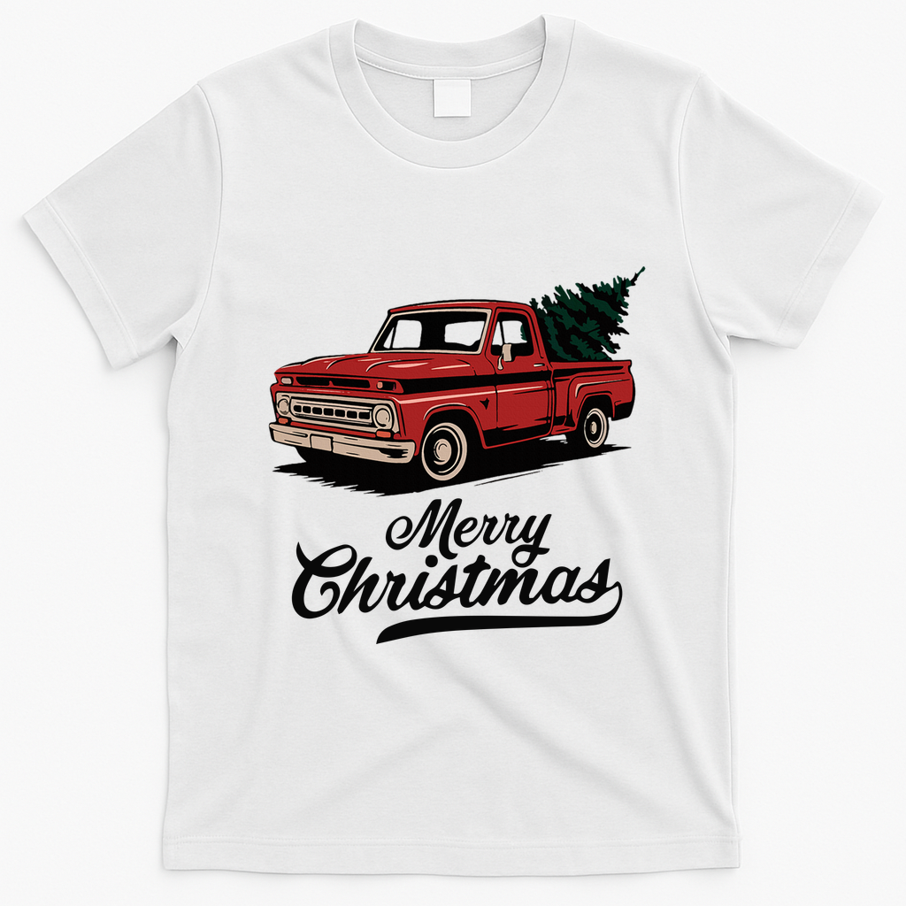 Merry Christmas Red Truck Vintage Retro Holiday T-Shirt - White