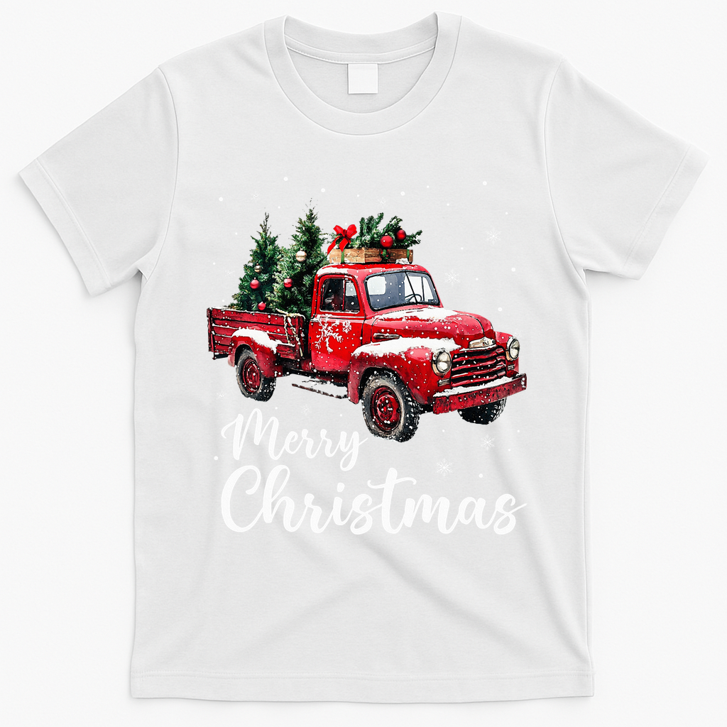 Merry Christmas Red Truck Family Matching Christmas Pajama T-Shirt - White