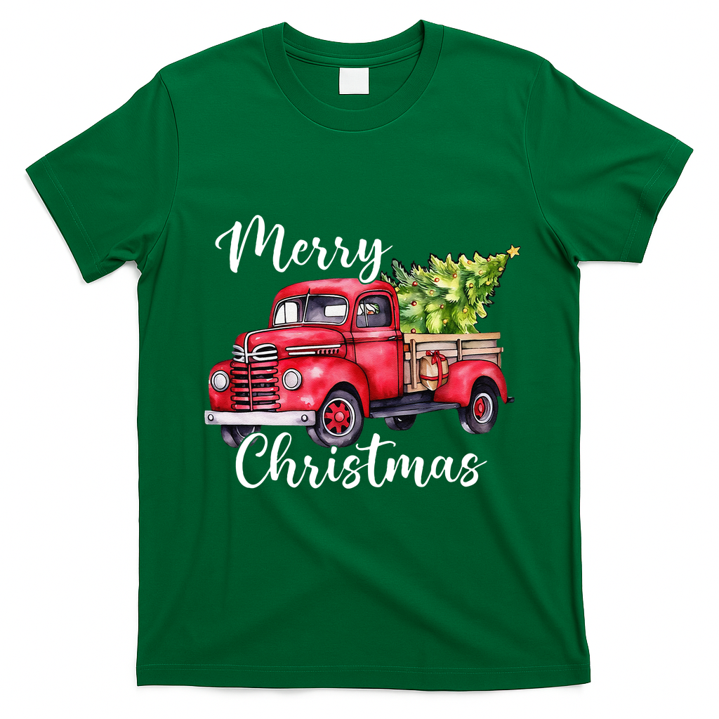 Merry Christmas Red Truck T-Shirt - Irish Green