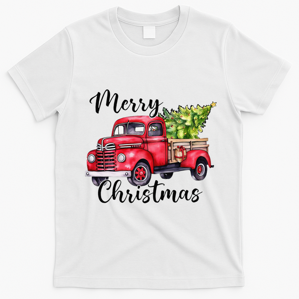 Merry Christmas Red Truck T-Shirt - White