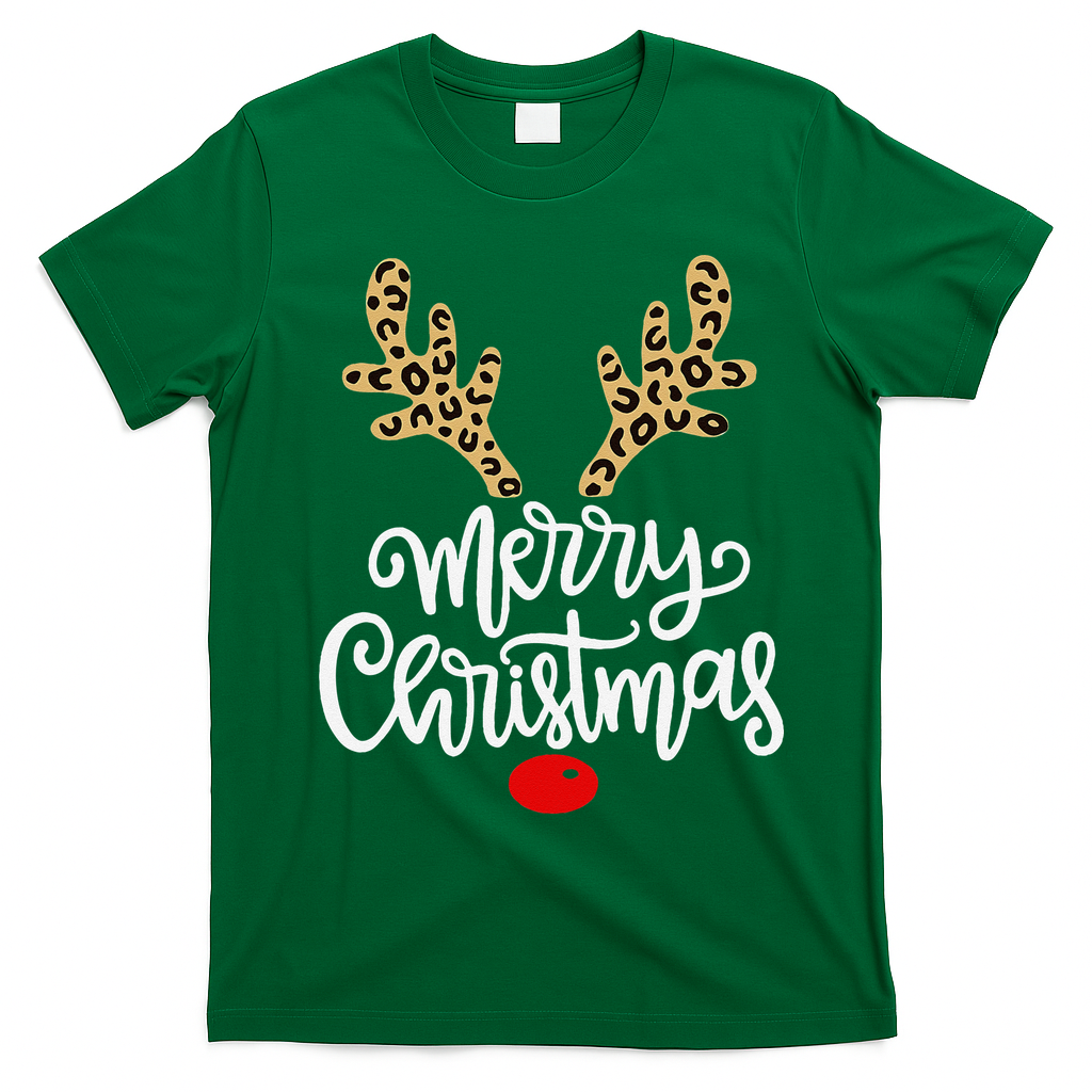 Merry Christmas Reindeer Red Nose Xmas Family Matching T-Shirt - Irish Green