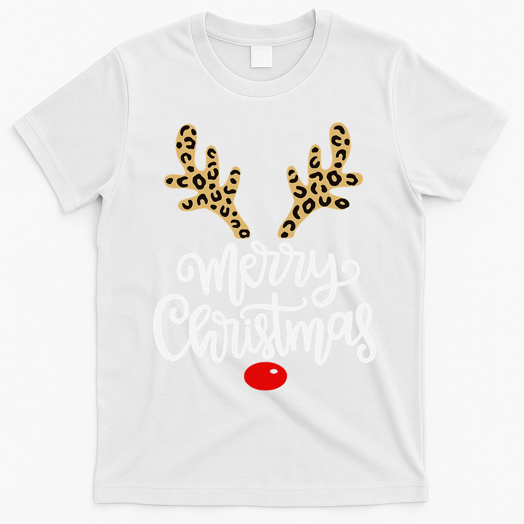 Merry Christmas Reindeer Red Nose Xmas Family Matching T-Shirt - White
