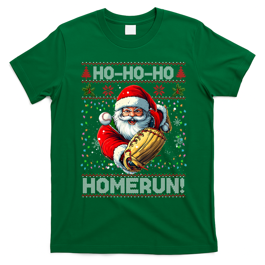 Merry Christmas Santa Playing Baseball For Ballplayers T-Shirt - Irish Green