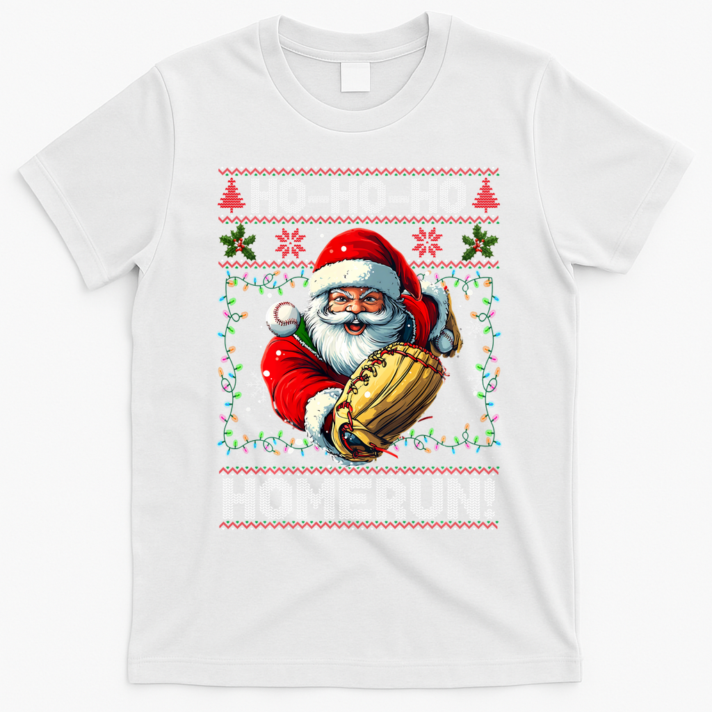 Merry Christmas Santa Playing Baseball For Ballplayers T-Shirt - White