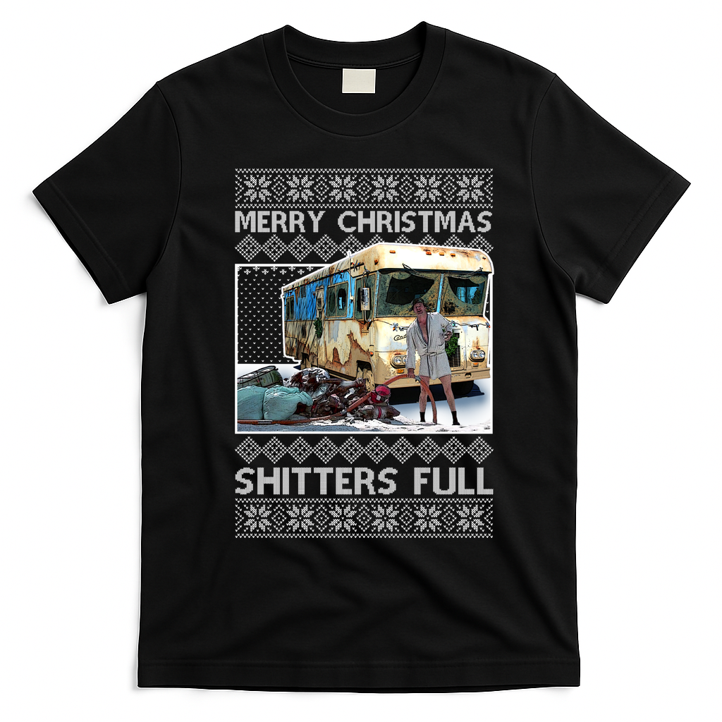 Funny Merry Christmas Shitters Full Ugly Christmas Sweater T-Shirt - Black
