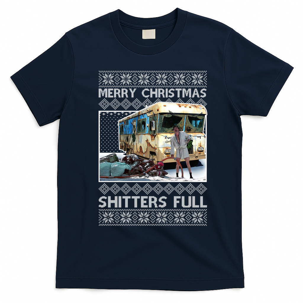 Funny Merry Christmas Shitters Full Ugly Christmas Sweater T-Shirt - Navy Blue