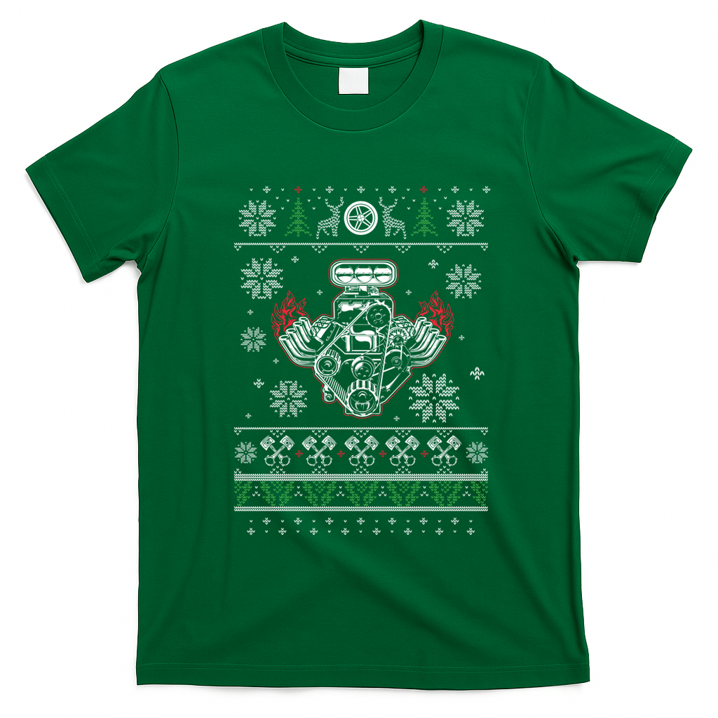 Muscle Car V8 Engine Lovers Ugly Christmas Ugly Design Gift T-Shirt - Irish Green