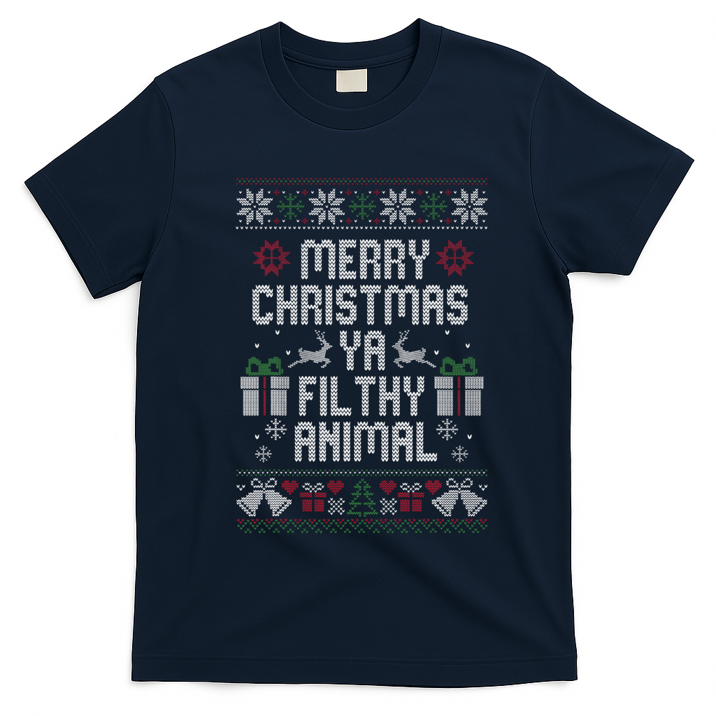 Merry Christmas Ya Filthy Animal Ugly T-Shirt - Navy Blue
