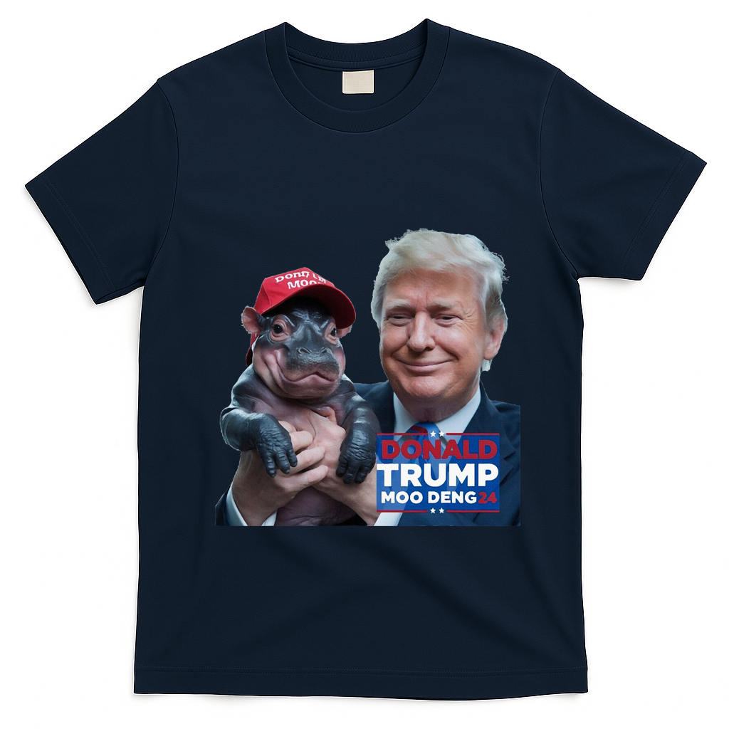 Moo Deng Trump And The HippoS Campaign Journey T-Shirt - Navy Blue