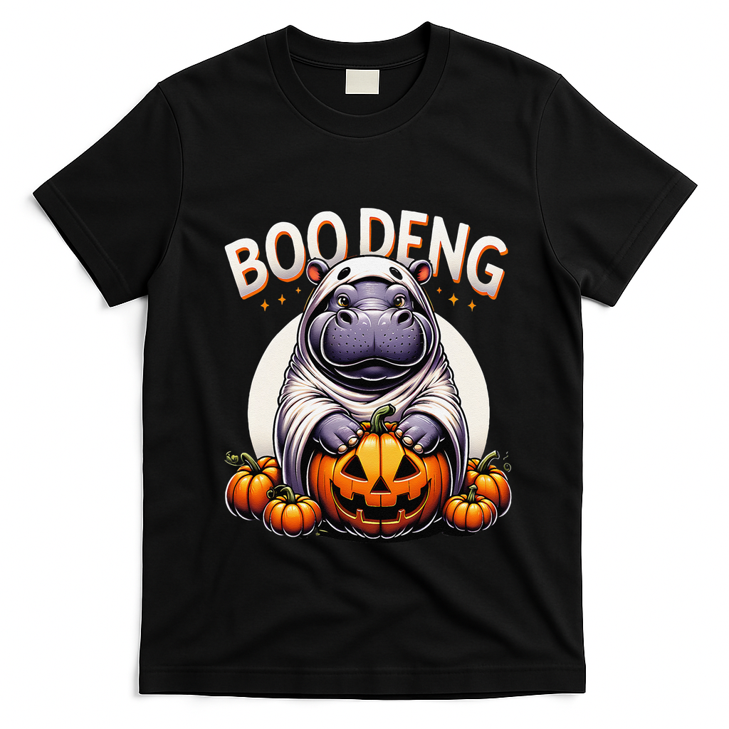 Moo Deng Baby Hippo Moo Deng Costume For Boo Deng Halloween T-Shirt - Black