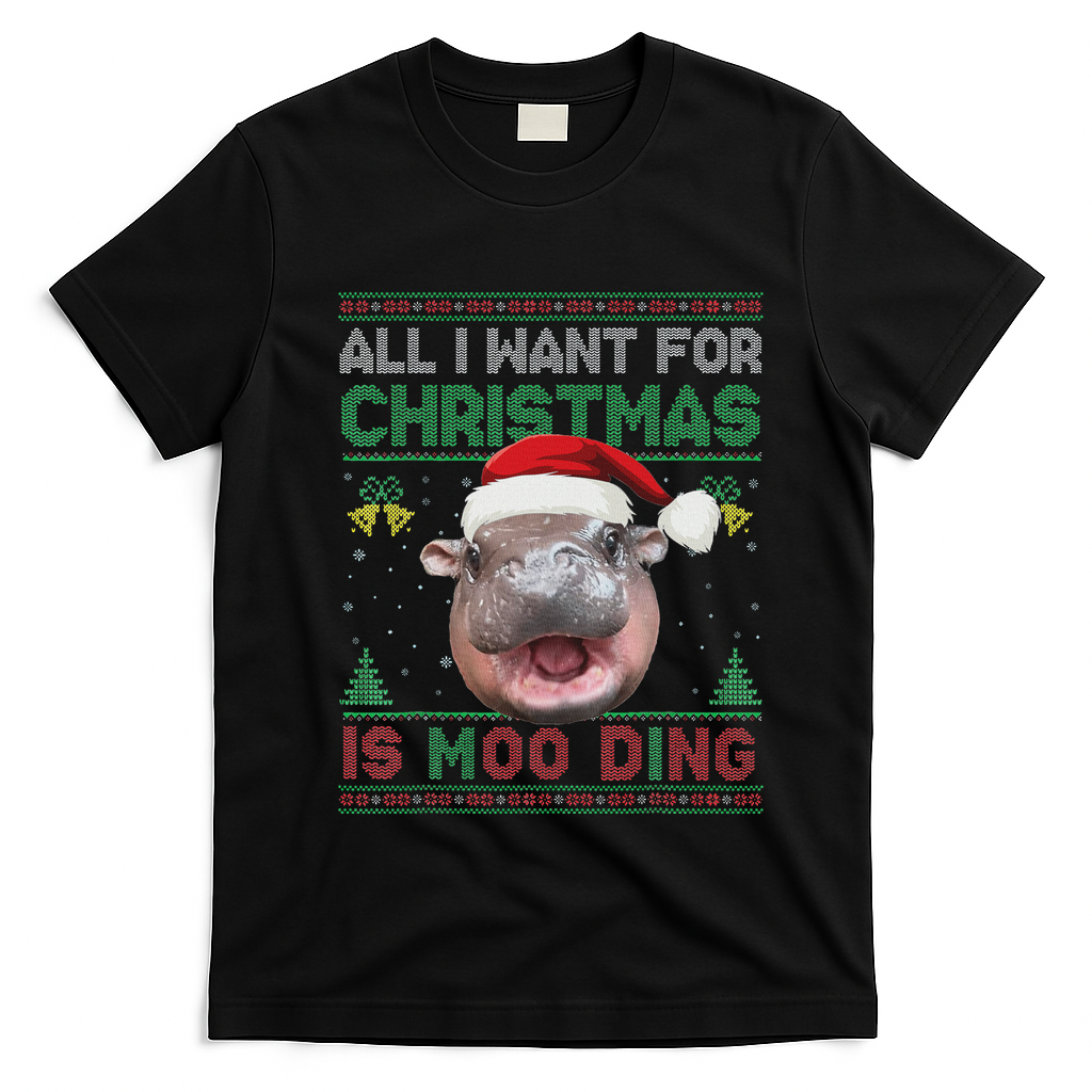 Moo Deng Christmas All I Want For Christmas Is Moo Deng T-Shirt - Black