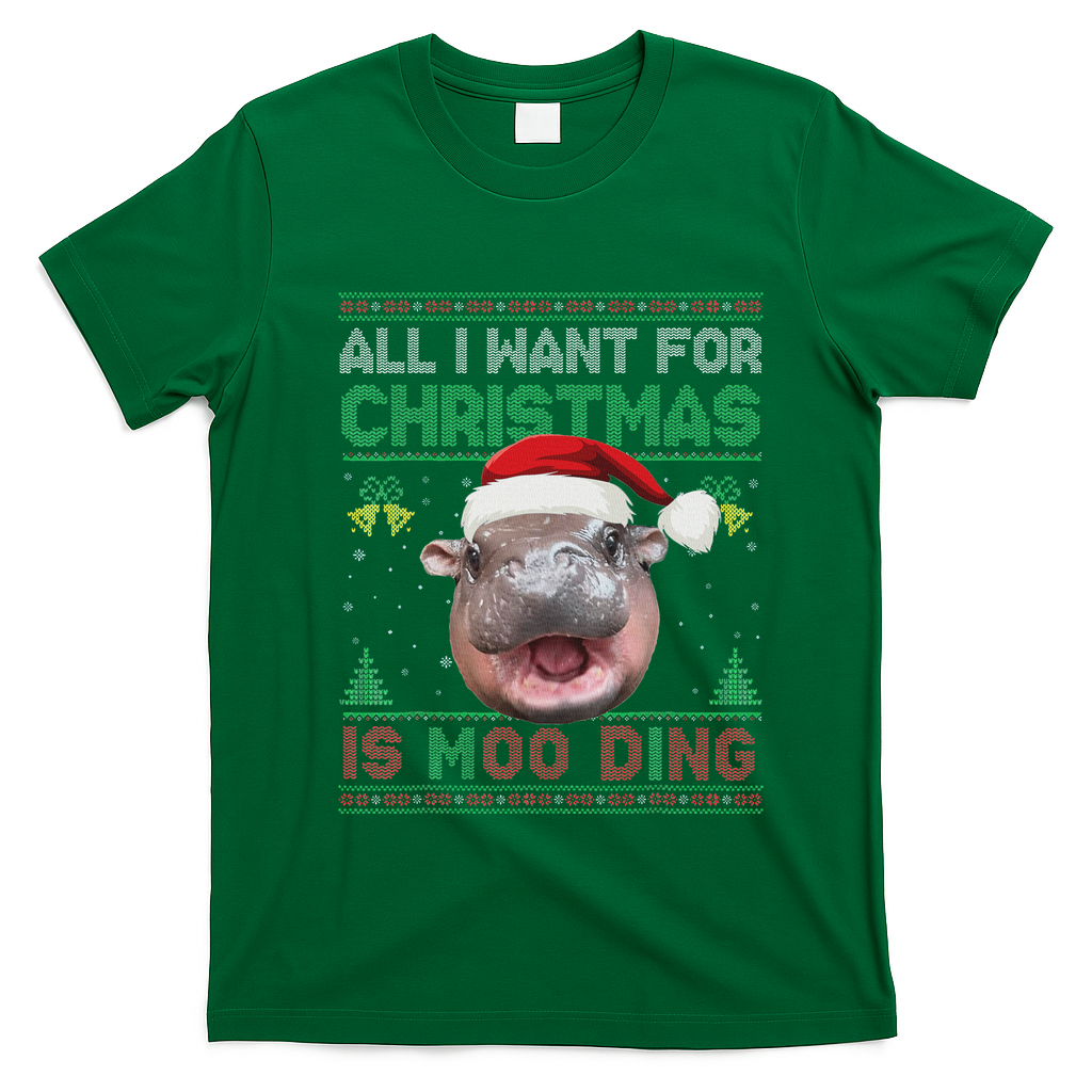 Moo Deng Christmas All I Want For Christmas Is Moo Deng T-Shirt - Irish Green