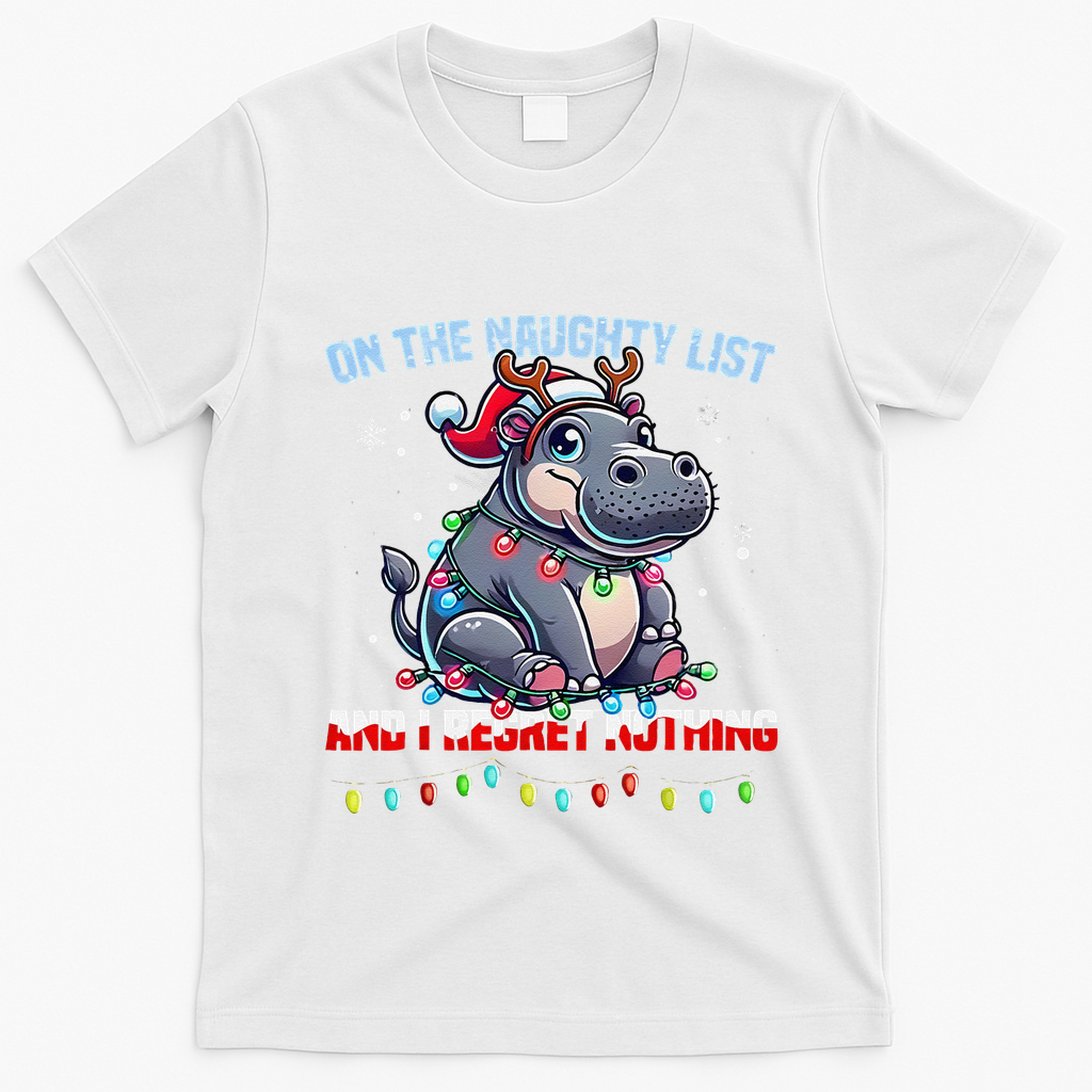 Moo Deng On The List Of Naughty And I Regret Nothing Xmas T-Shirt - White