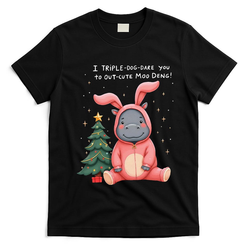 Moo Deng Xmas Story Pin.K Bunny Pajamas T-Shirt - Black
