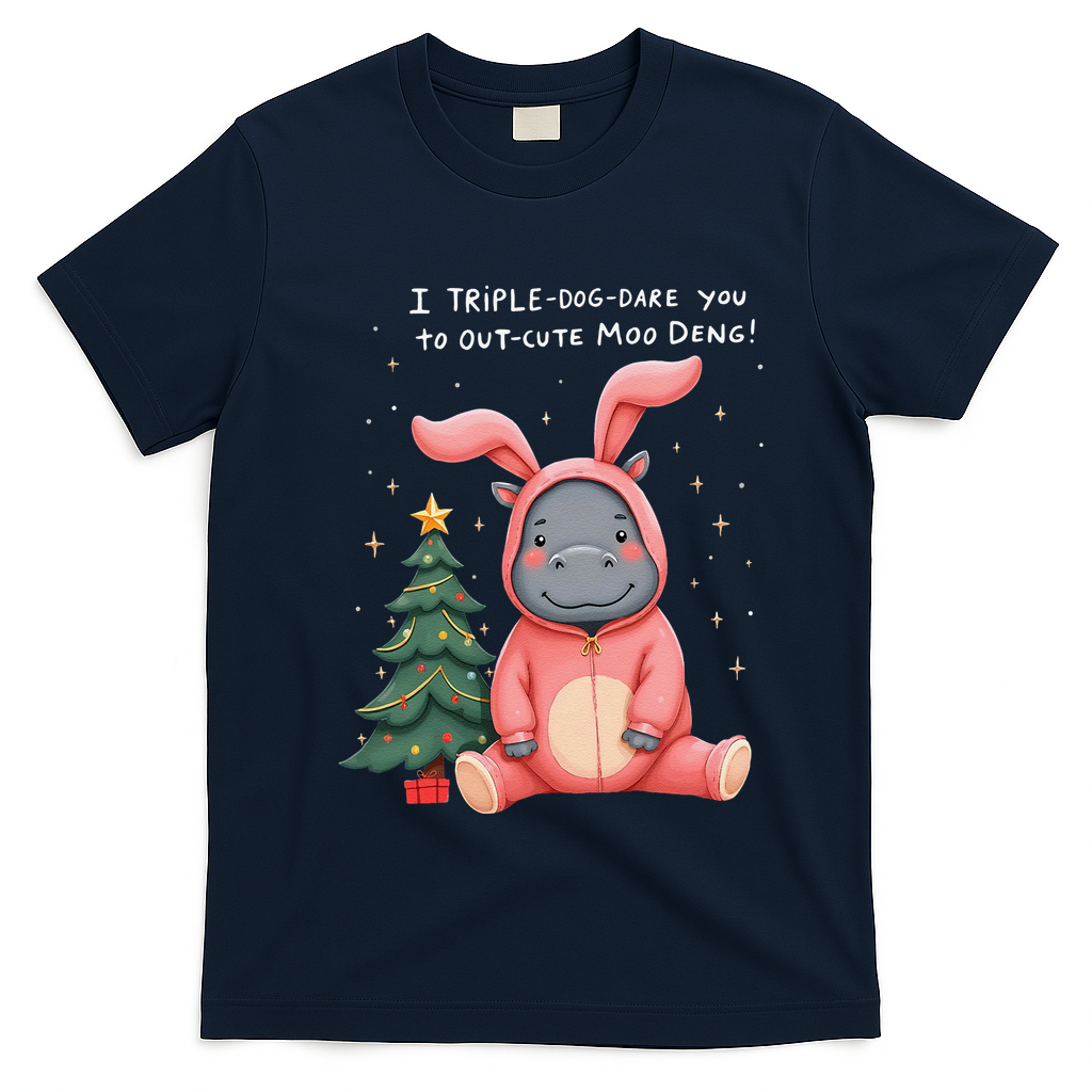 Moo Deng Xmas Story Pin.K Bunny Pajamas T-Shirt - Navy Blue