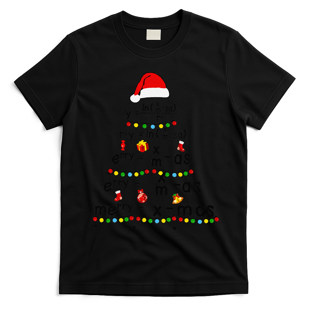 Math Equation Merry Xmas Funny Math Teacher Christmas Humor T-Shirt - Black