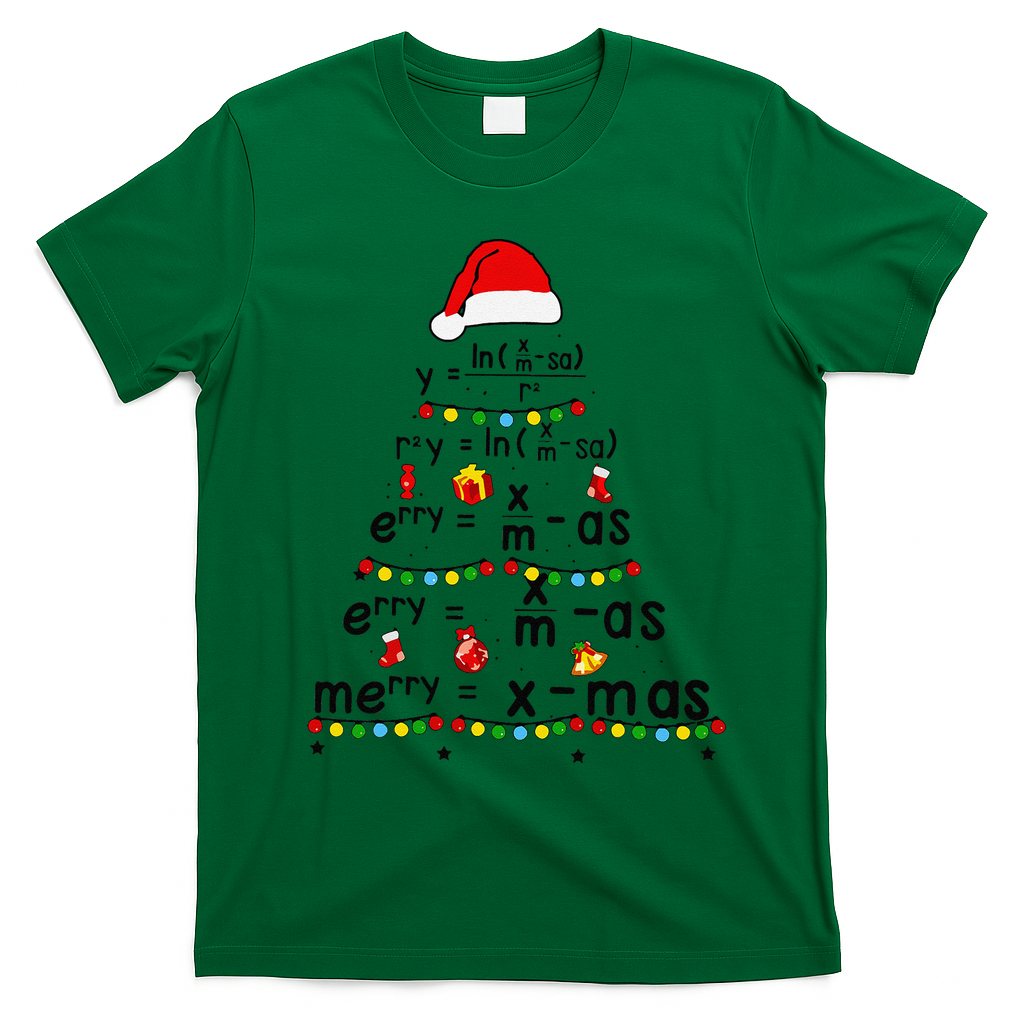 Math Equation Merry Xmas Funny Math Teacher Christmas Humor T-Shirt - Irish Green