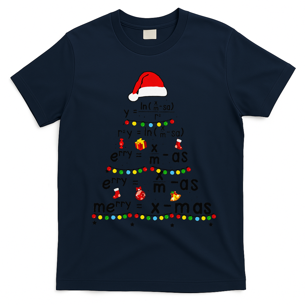 Math Equation Merry Xmas Funny Math Teacher Christmas Humor T-Shirt - Navy Blue