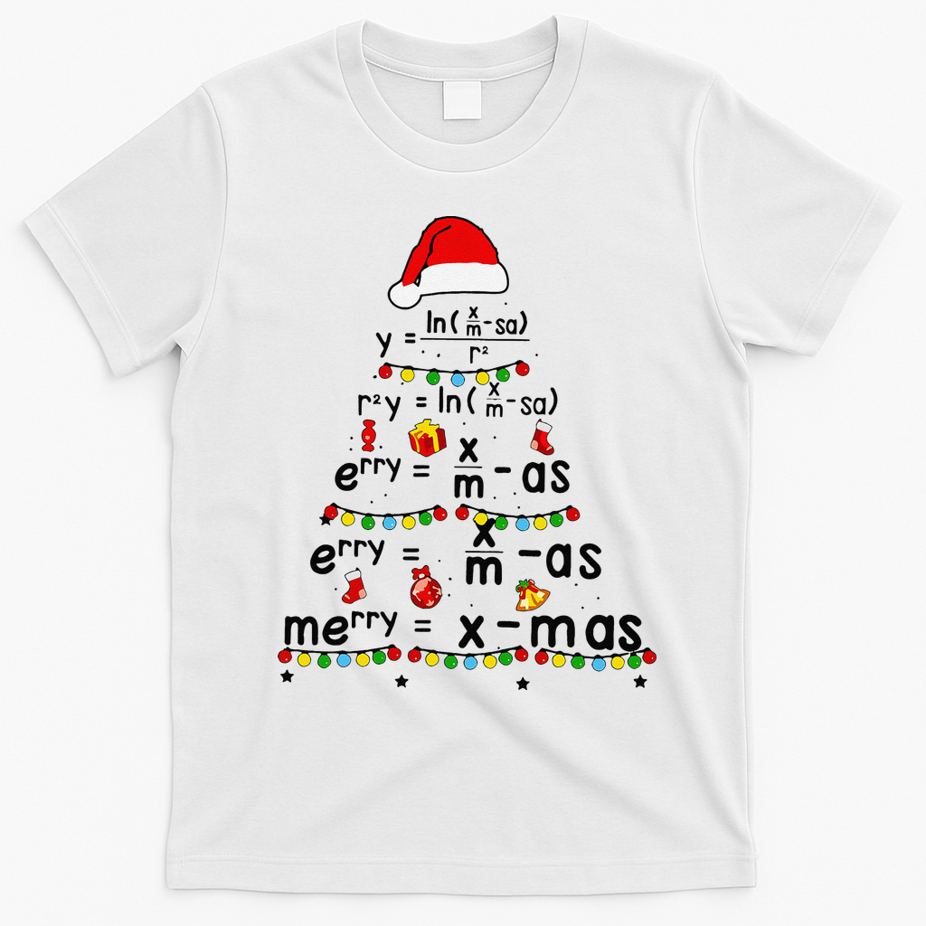 Math Equation Merry Xmas Funny Math Teacher Christmas Humor T-Shirt - White