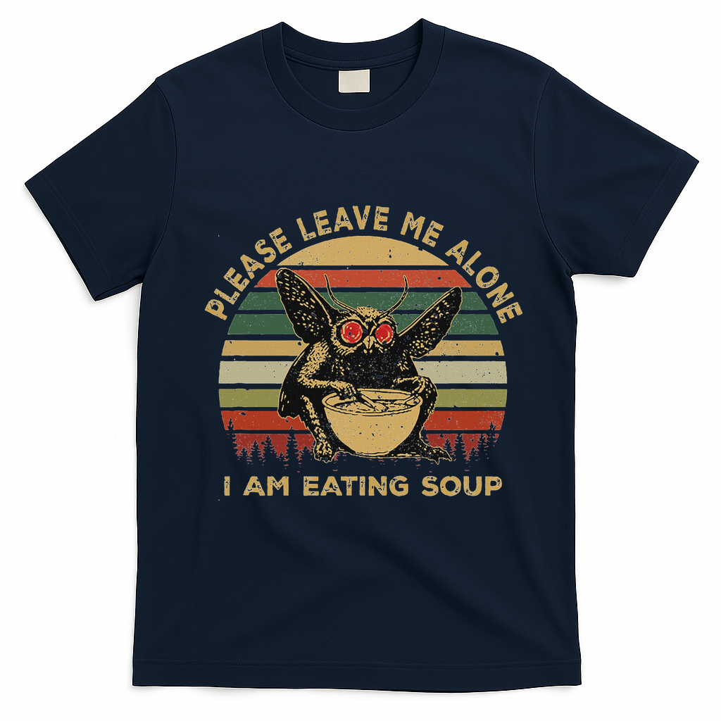 Mothman Eating Soup Please Leave Me Alone I Am Eating Soup T-Shirt - Navy Blue