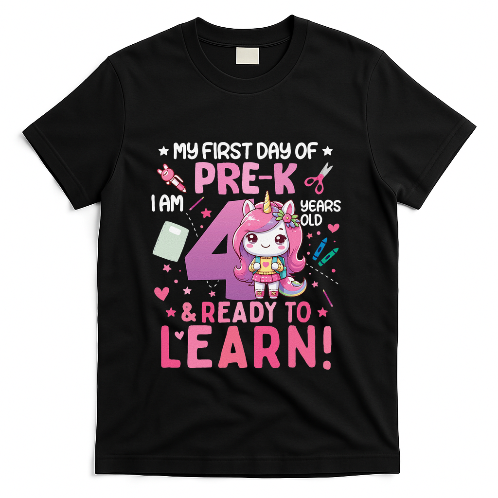 My First Day Of Prek IM 4 Years Old And Ready To Learn Gift T-Shirt - Black