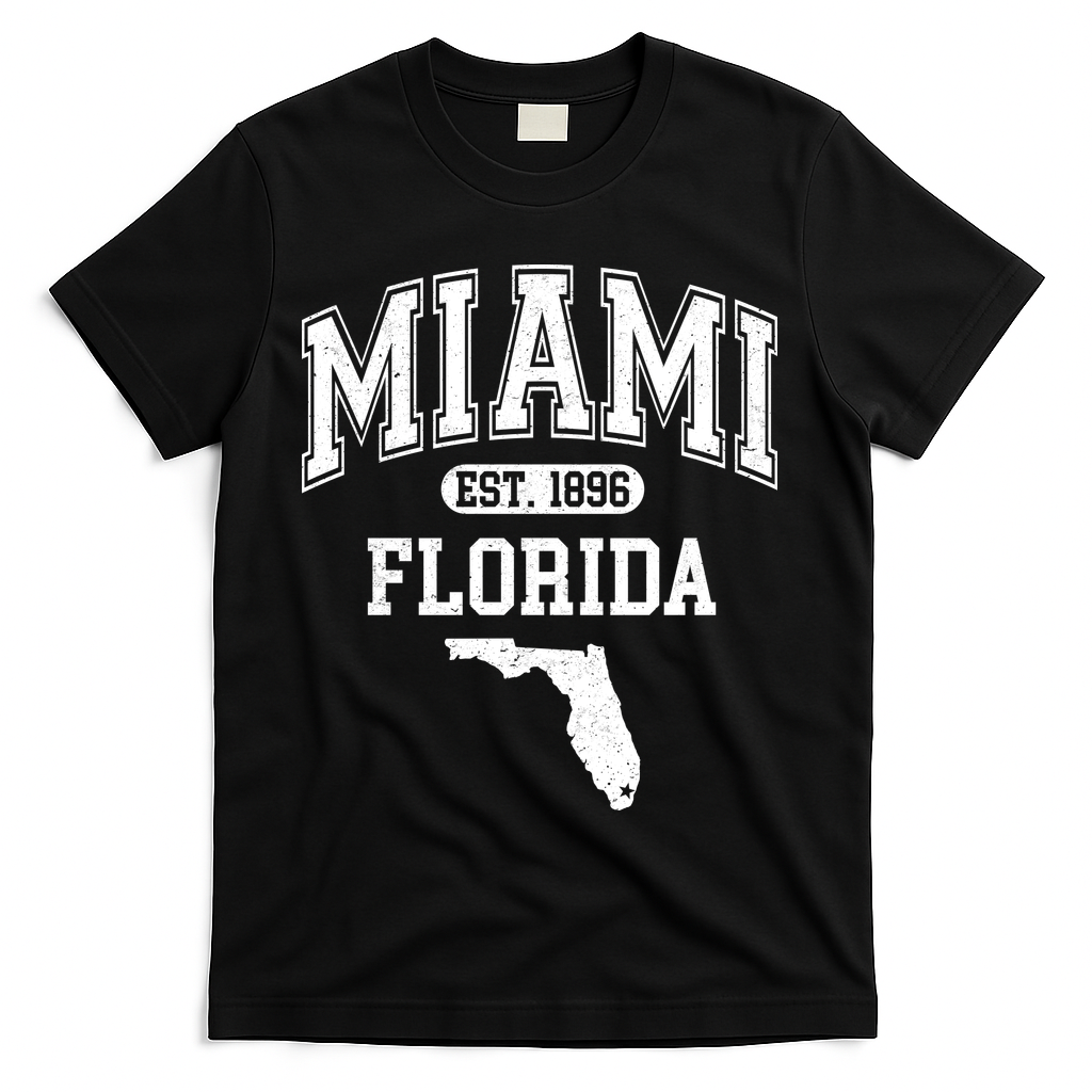 Miami Florida Est 1896 Varsity T-Shirt - Black