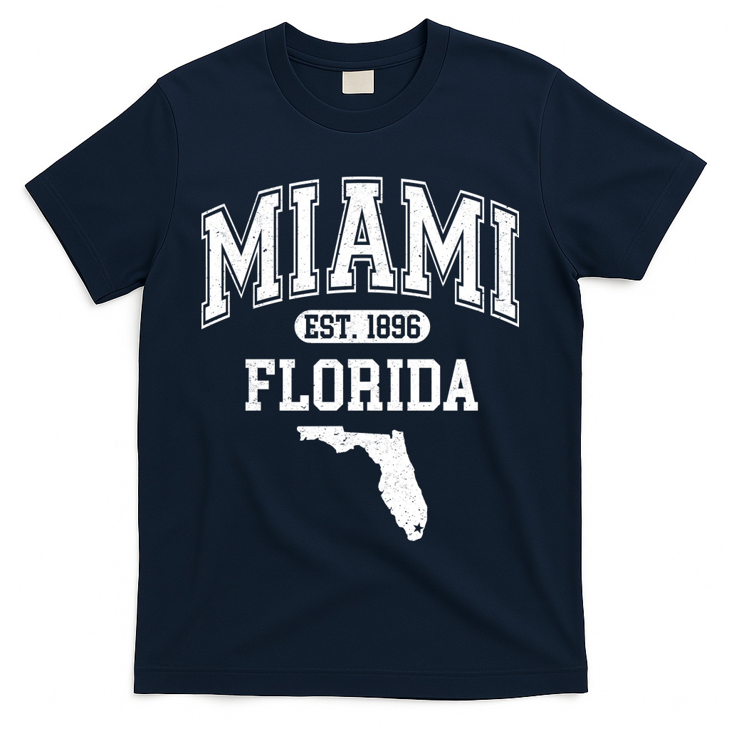 Miami Florida Est 1896 Varsity T-Shirt - Navy
