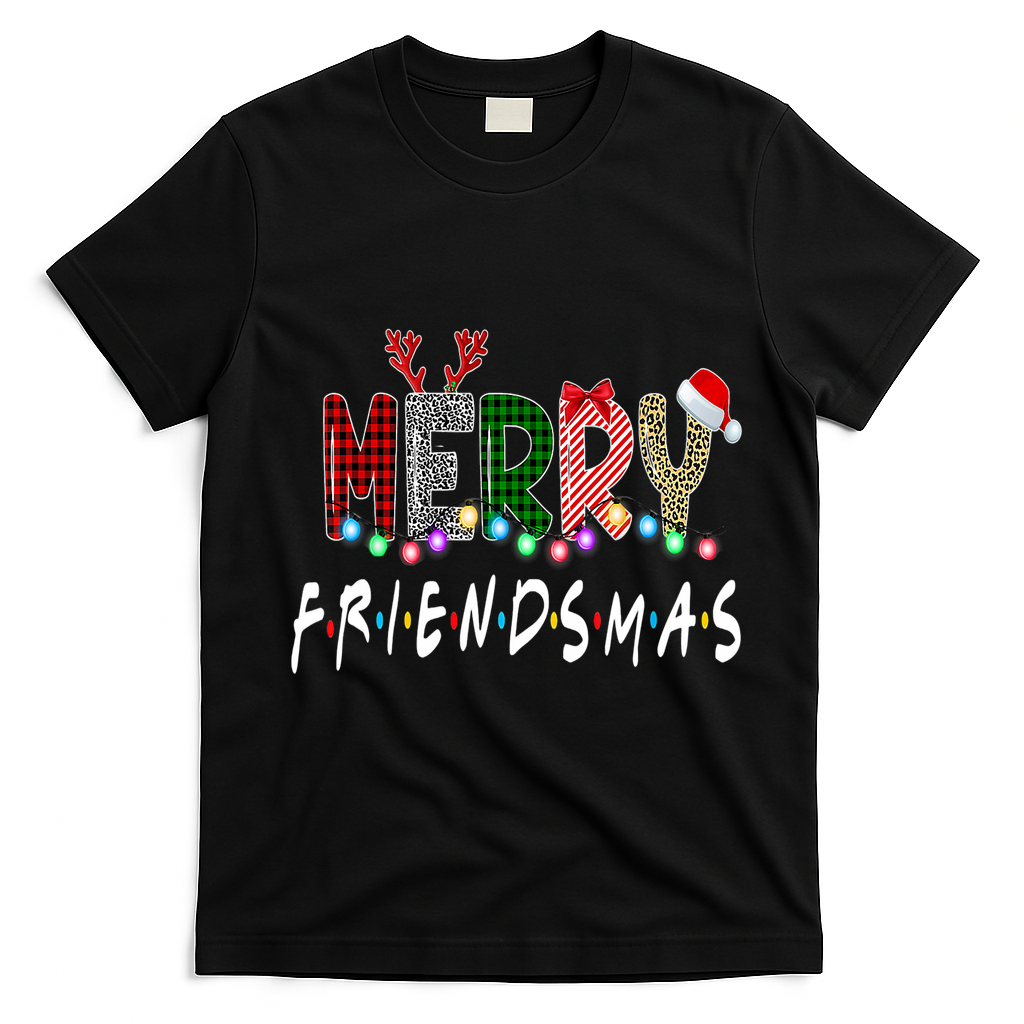 Merry Friendsmas Friends Christmas Matching Xmas Gift T-Shirt - Black