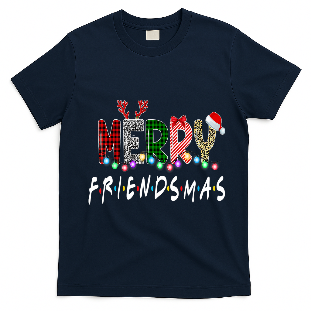 Merry Friendsmas Friends Christmas Matching Xmas Gift T-Shirt - Navy Blue
