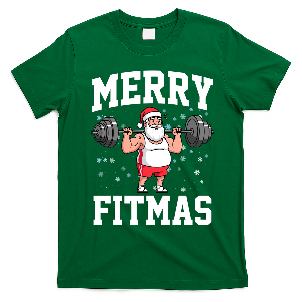Merry Fitmas Funny Santa Claus T-Shirt - Irish Green