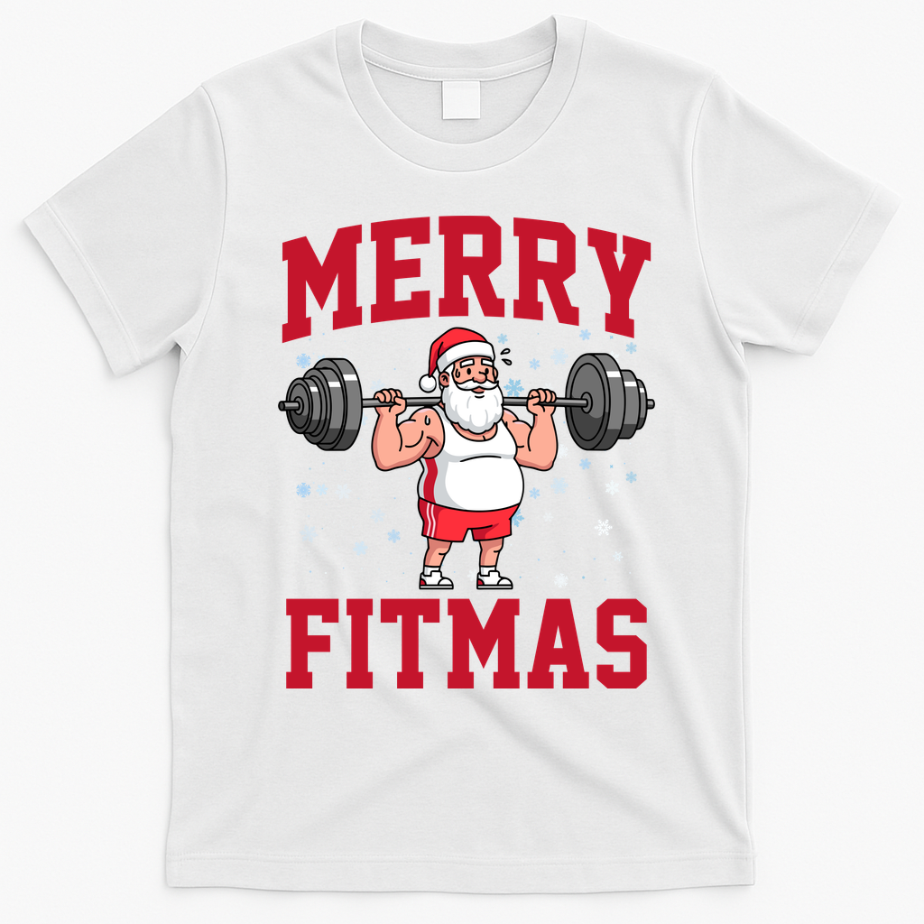 Merry Fitmas Funny Santa Claus T-Shirt - White