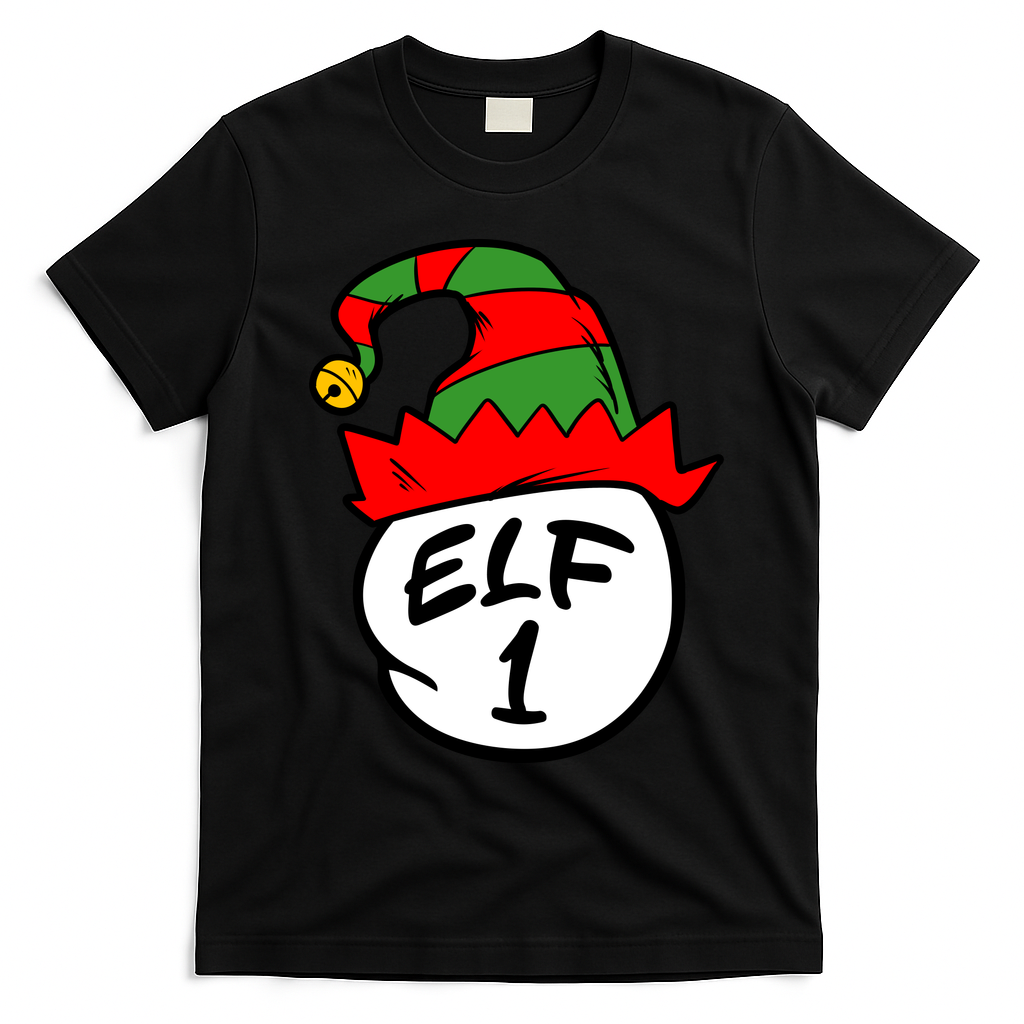 Matching Family Group Elf Hat 1 T-Shirt - Black