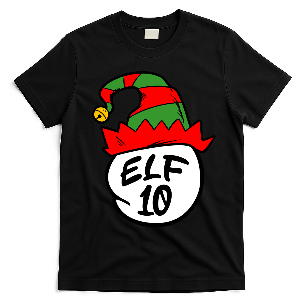 Matching Family Group Elf Hat 10 T-Shirt - Black