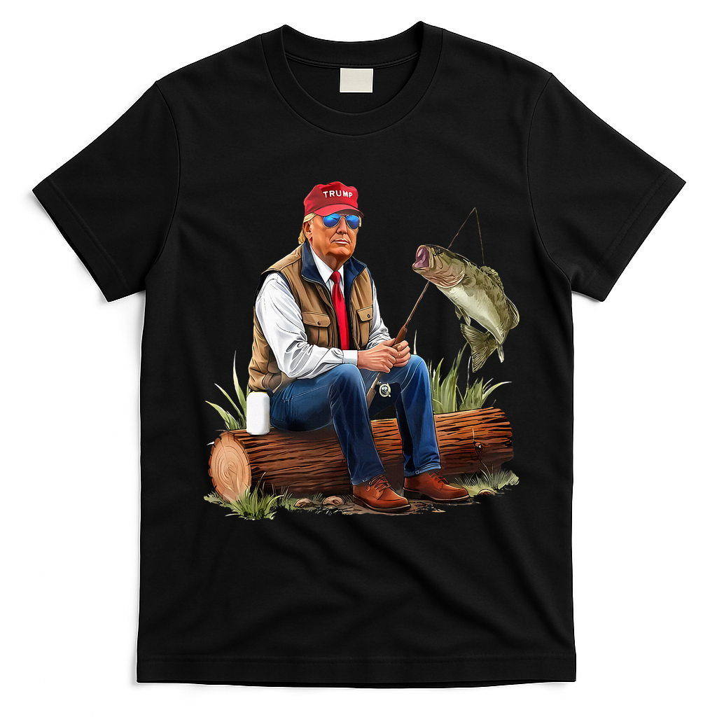 Make Fishing Great Again Funny Bass Fishing Humor Trump T-Shirt - Black