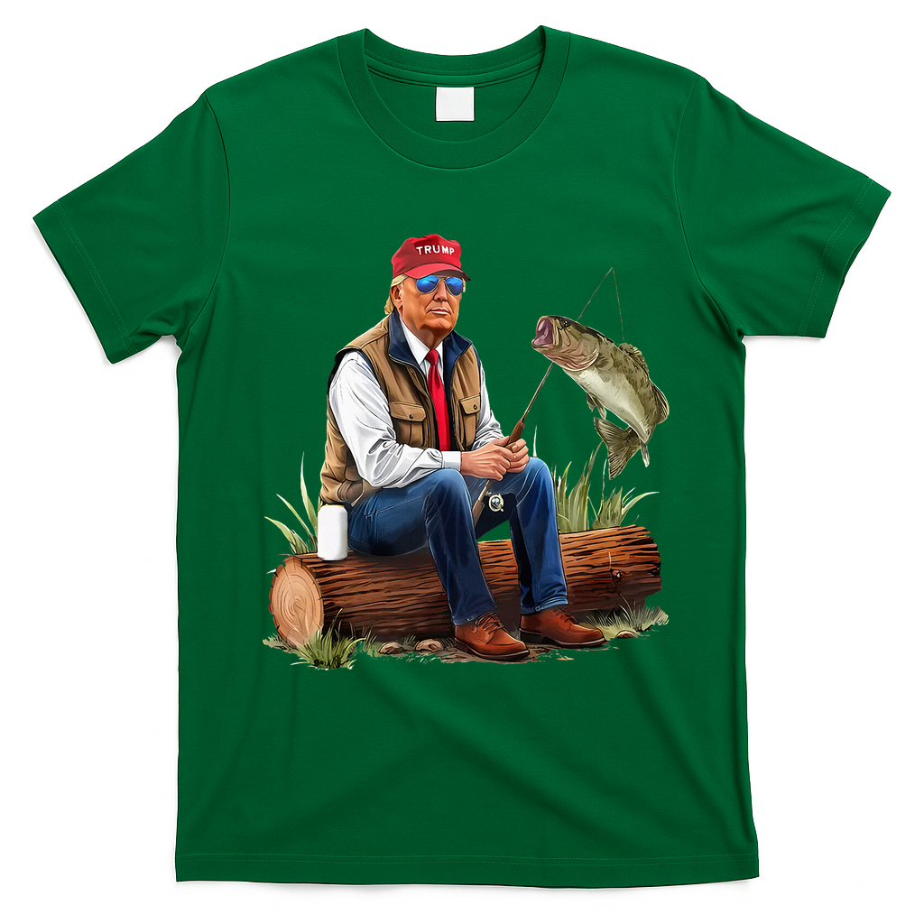 Make Fishing Great Again Funny Bass Fishing Humor Trump T-Shirt - Irish Green