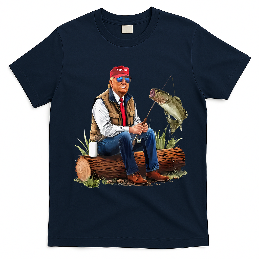 Make Fishing Great Again Funny Bass Fishing Humor Trump T-Shirt - Navy Blue