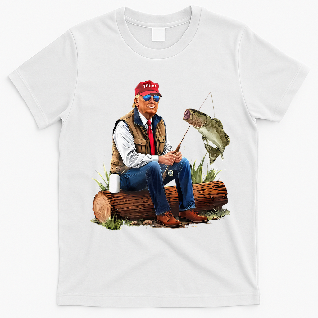 Make Fishing Great Again Funny Bass Fishing Humor Trump T-Shirt - White