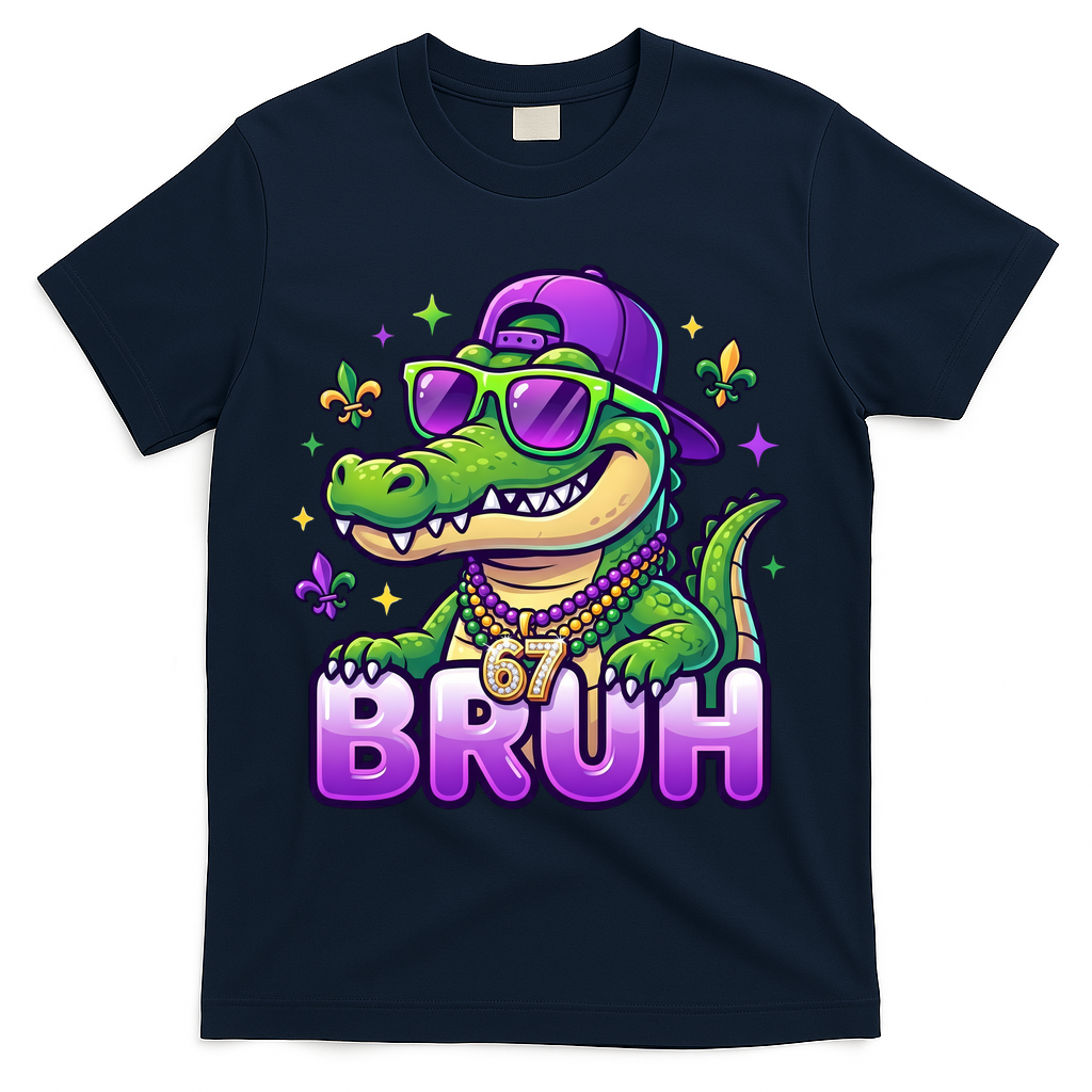 Mardi Gras 67 BRUH Alligator 6-7 Meme Six Seven T-Shirt - Navy