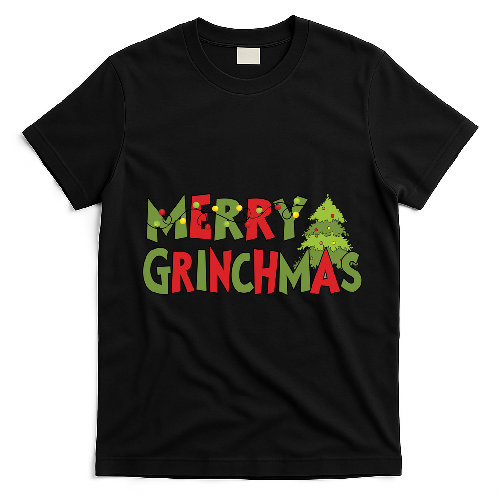 Merry Grinchmas Christmas Holiday Xmas Funny Matching Family T-Shirt - Black