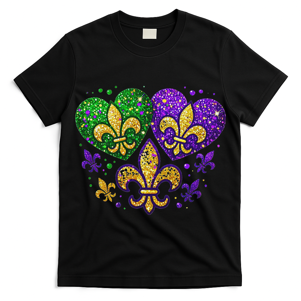 Mardi Gras Heart Fleur De Lis Symbol Carnival Women T-Shirt