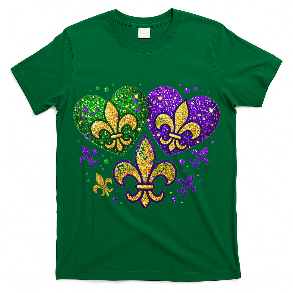 Mardi Gras Heart Fleur De Lis Symbol Carnival Women T-Shirt